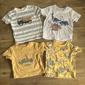 Kids Dinosaur and Truck Themed T-Shirts - Yellow and Gray